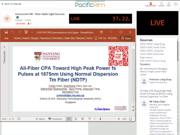 Oral Presentation at Conference for Lasers and Electro-Optics (CLEO) Pacific Rim